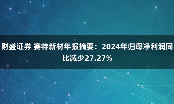 财盛证券 赛特新材年报摘要：2024年归母净利润同比减少27.27%